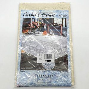 Vtg Crochet Collection Royal White 52"x72" Easy Care Vinyl Oblong Tablecloth-New